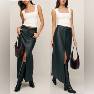 Reformation Veda Tazz Leather Midi Skirt Front Slit Black 0 Petite
